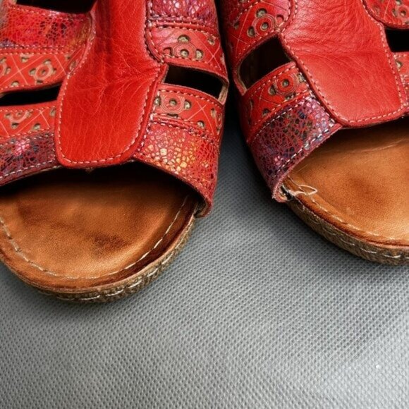 Spring Step Size 41 Red Wedge Heels Sandals Leather Boho Shoes Artsy US 9.5-10 - Picture 6 of 9